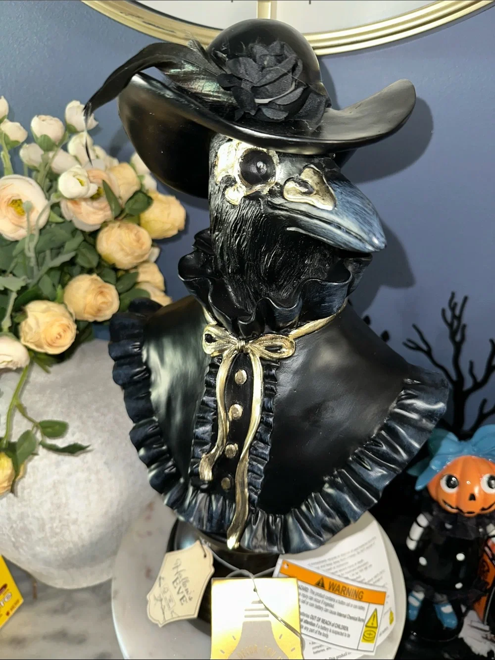 Black Gold Raven Bust Decor
